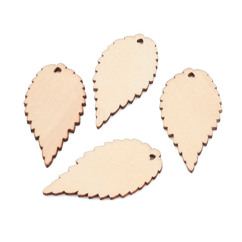 KISSITTY 100-Piece Natural Unfinished Blank Wooden Leaf Flat Pendants for Easter Decorations AntiqueWhite 1.96x1.02 Inch - Image 1